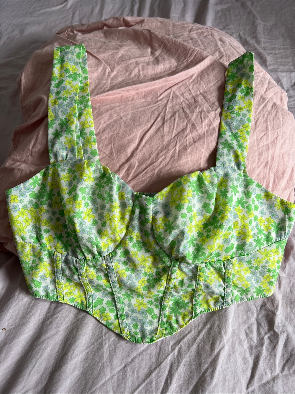 Floral Green & Yellow Bustier Crop Top